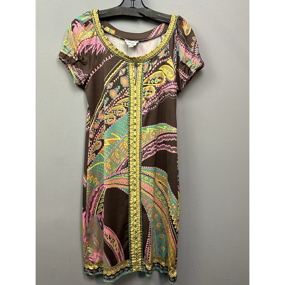 Beige by ECI New York Dress Womens‎ 4 Paisley Party Sheath Beaded Colorful Retro